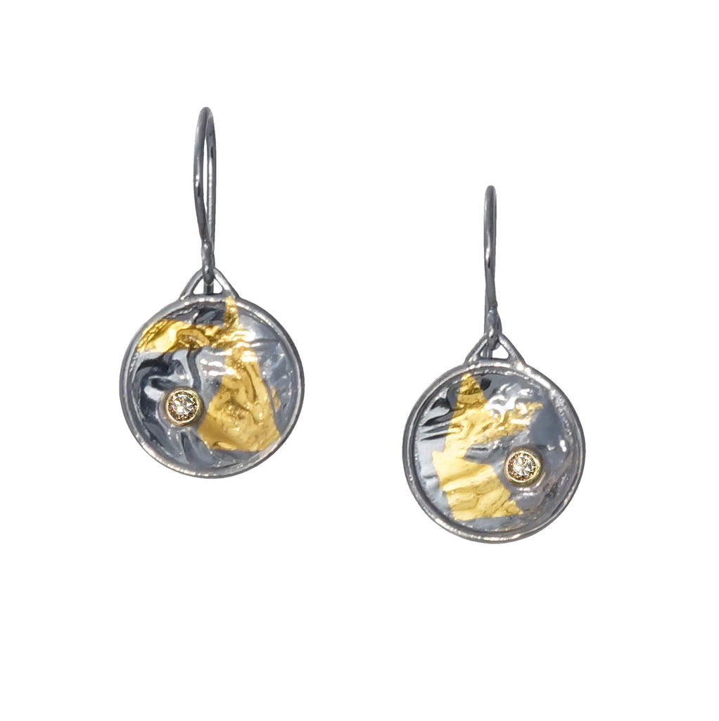 Black and Gold Keum Boo Earrings with Diamond