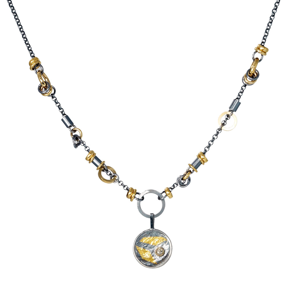 Black and Gold Keum Boo Necklace with Diamond