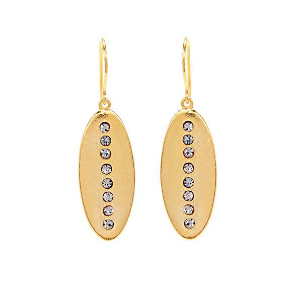 Oval Disc W Crystal Line Earrings