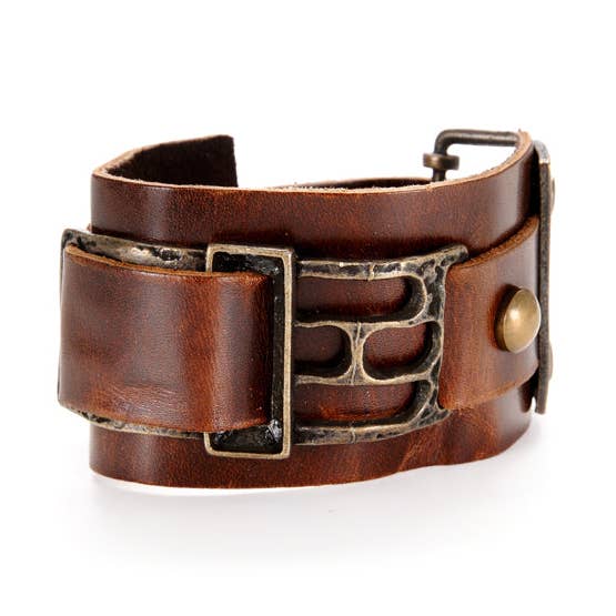 Rectangle Metal and Leather Bracelet