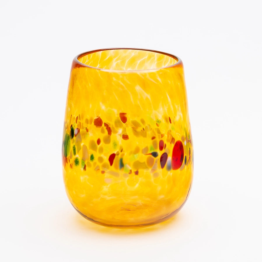 Handblown Stemless Wine Glass - Gold