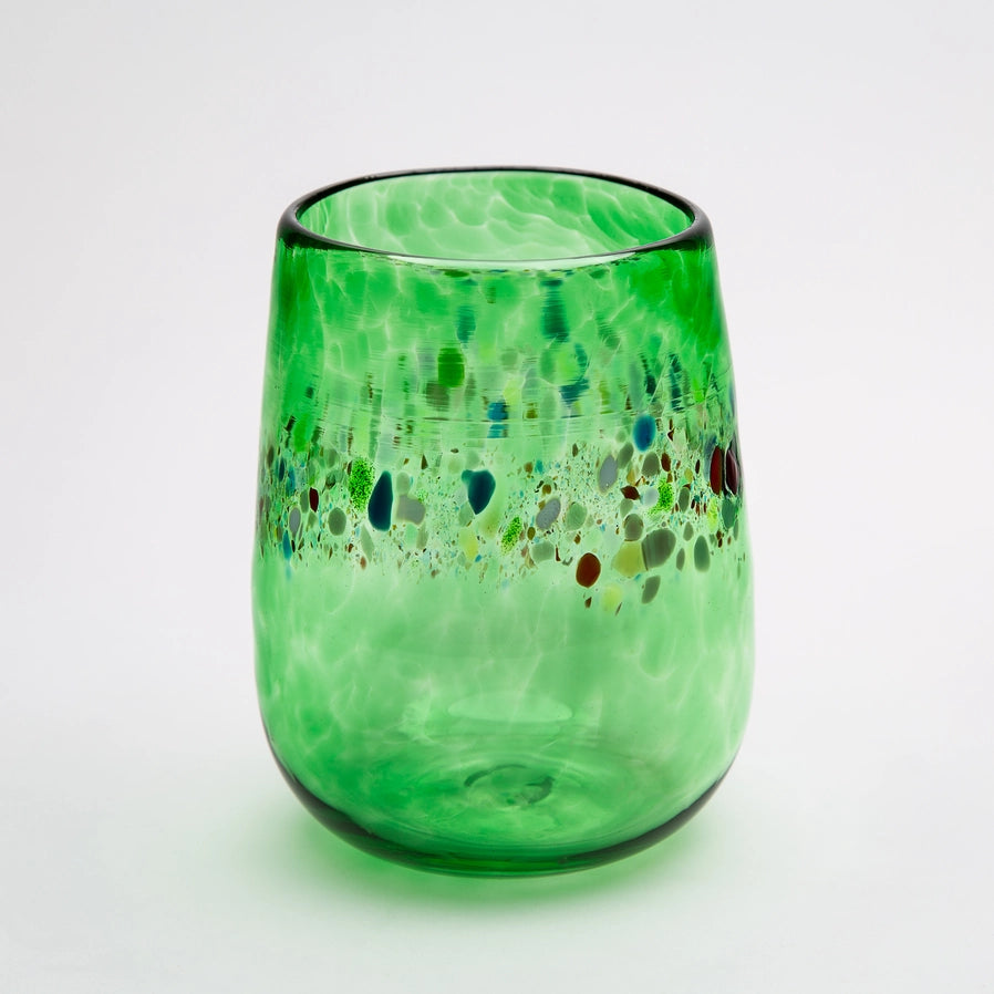 Handblown Stemless Wine Glass - Green