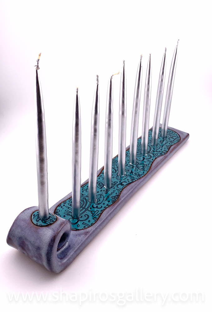 Blue and Turquoise Simple Menorah