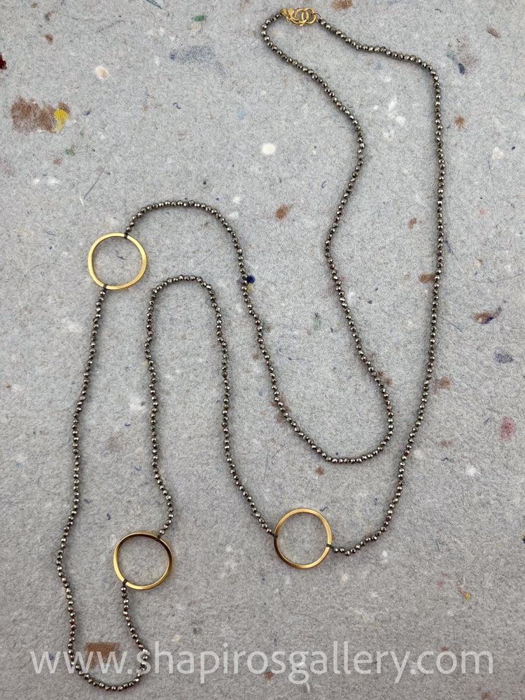 Pyrite Necklace with Gold Rings
