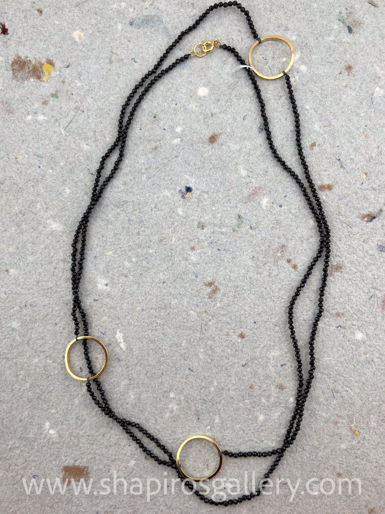 Black Spinel Necklace with Gold Rings