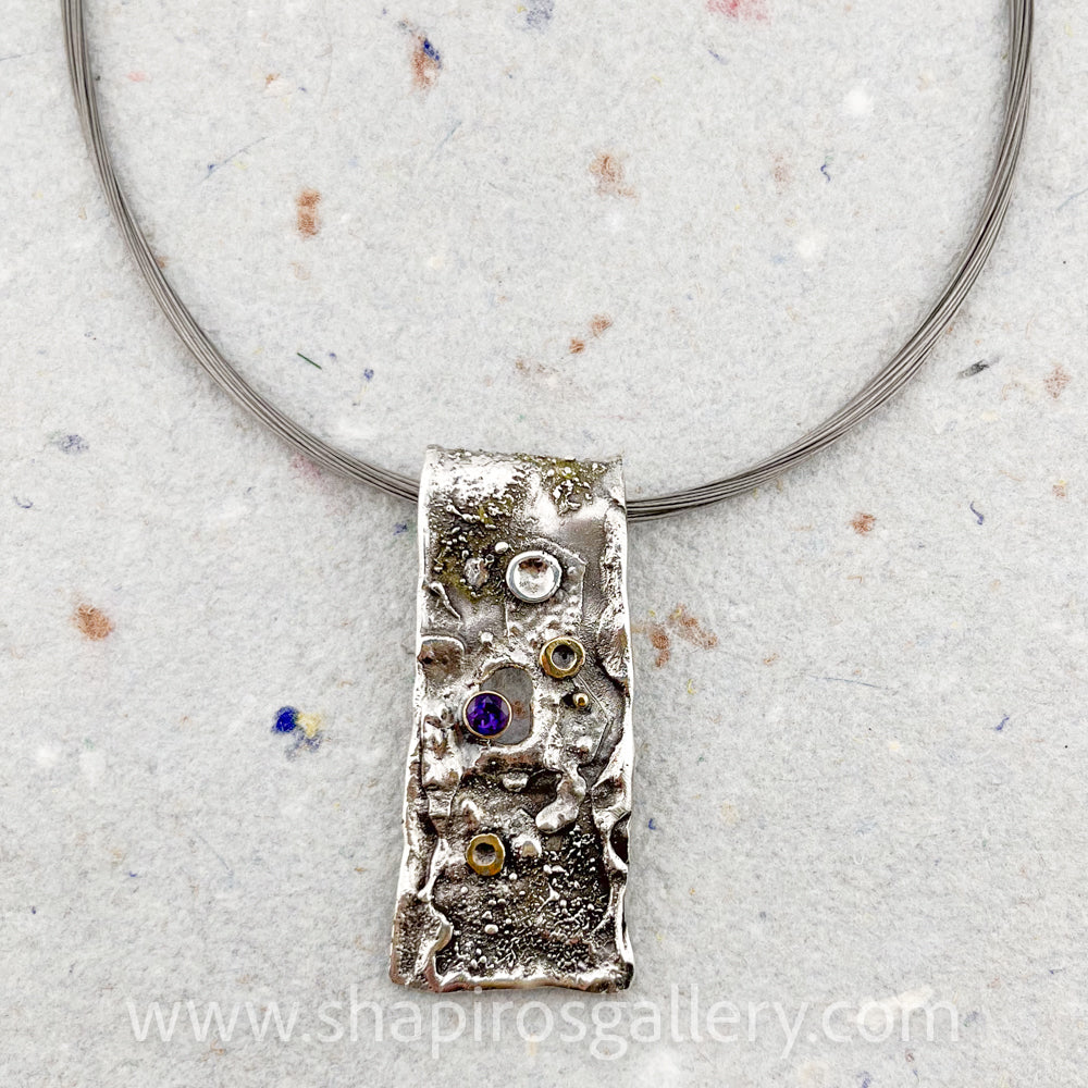 Rustic Elegance: Handcrafted Reticulated Necklace with Amethyst