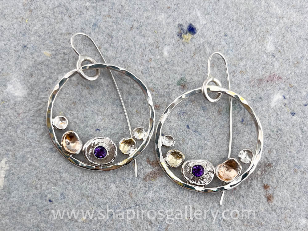 Pebbles on the Beach Hoop Earrings with Amethyst
