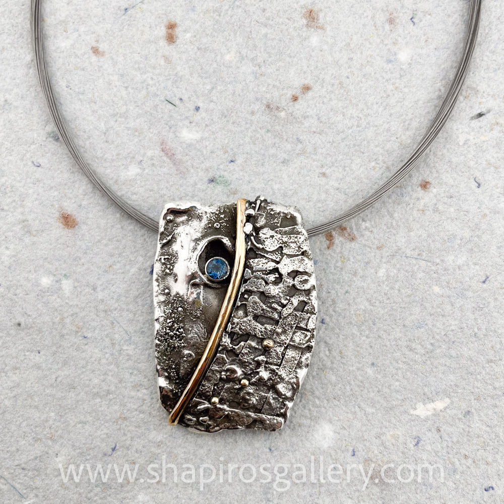 Rectangular Reticulated Necklace with Blue Topaz