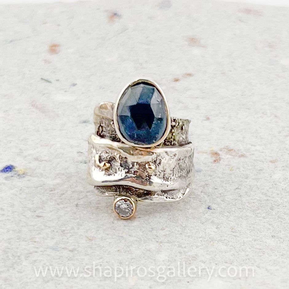 Teal Kyanite Reticulated Ring with 14 K Gf Bezel Set Stone