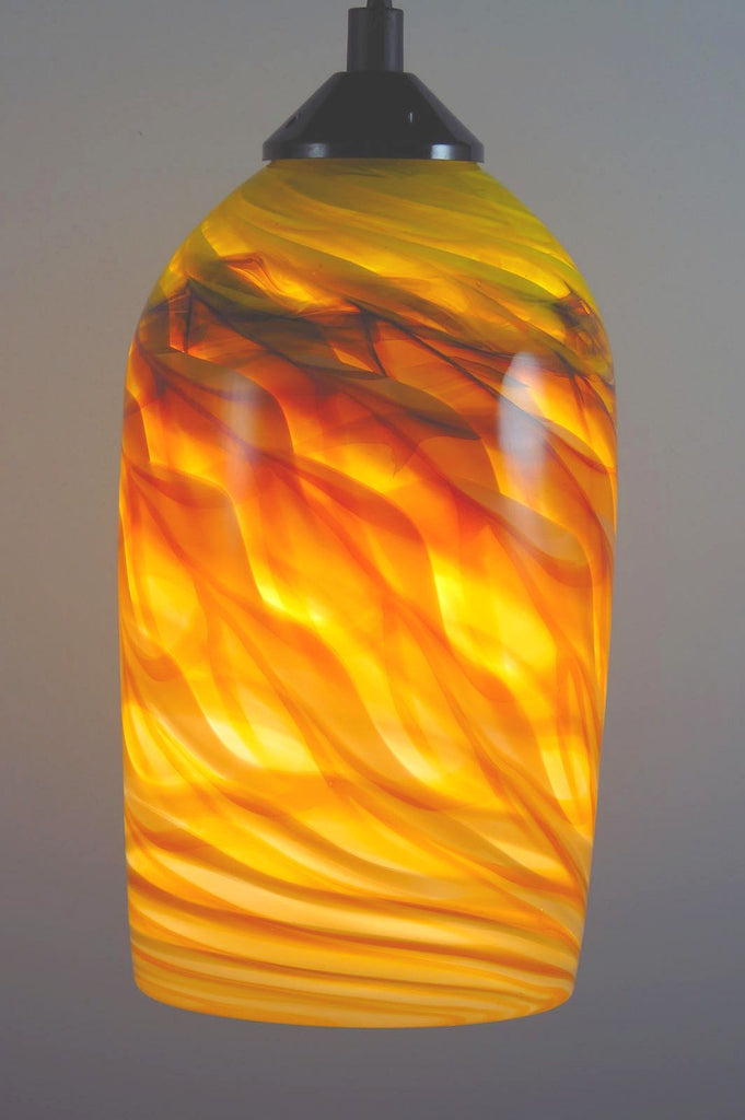 Amber Yellow Optic Blown Glass Pendant Lamp