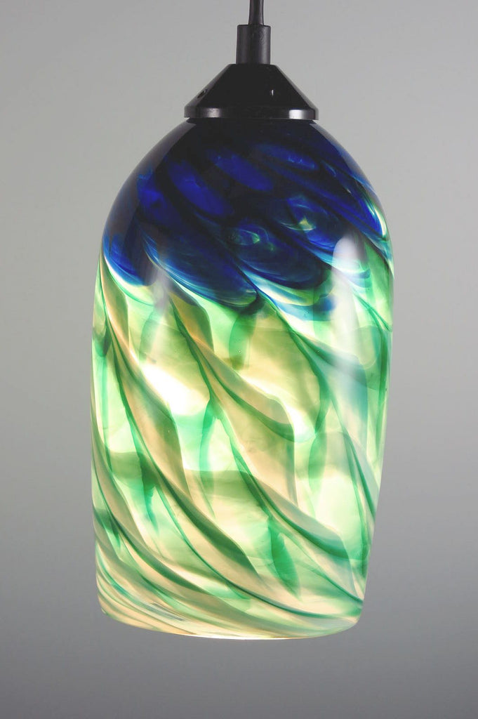 Blue Green Optic Blown Glass Pendant Lamp