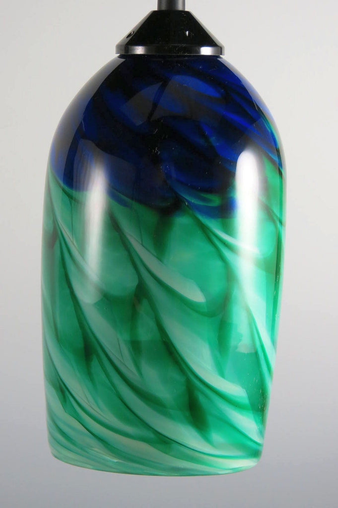 Blue Green Optic Blown Glass Pendant Lamp