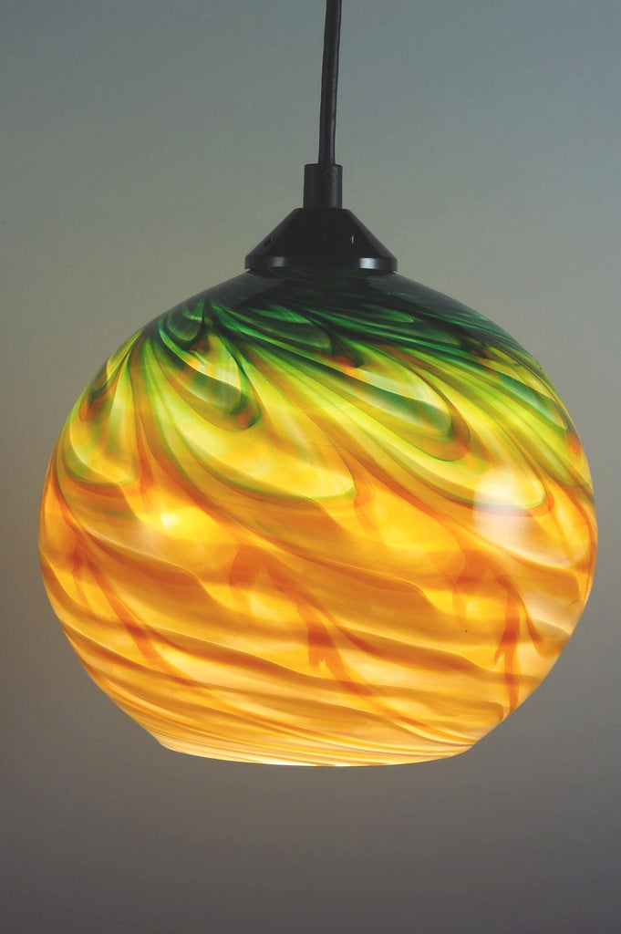 Green Gold Optic Blown Glass Pendant Lamp