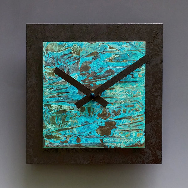 Black and Verdigris Square Clock