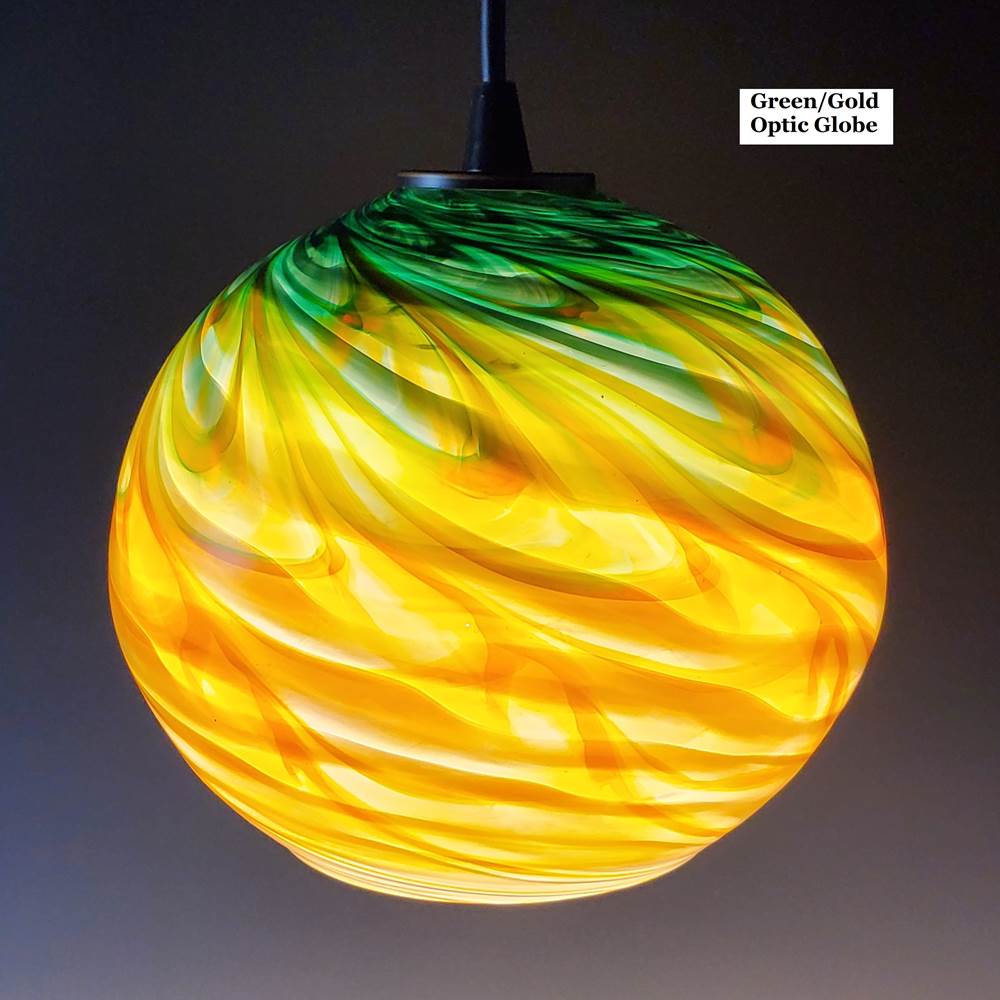 Green Gold Optic Blown Glass Pendant Lamp