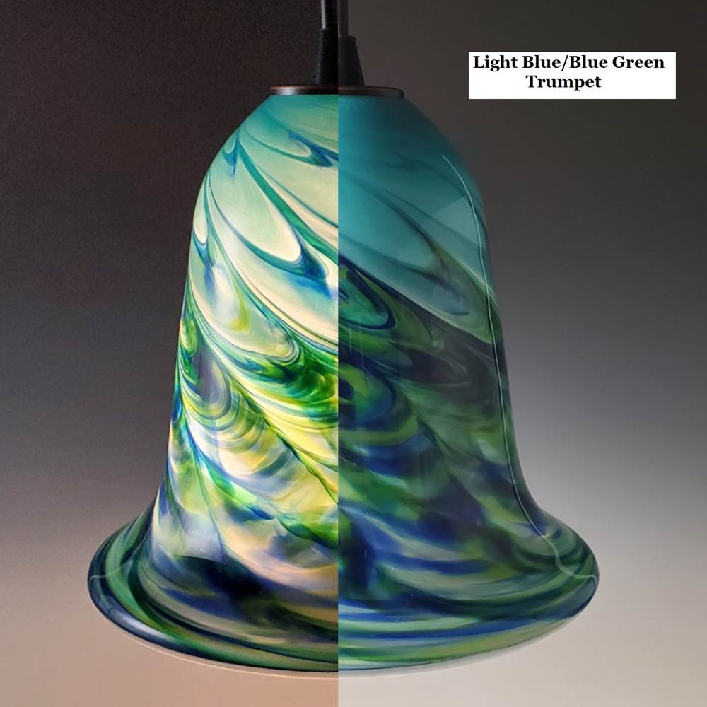 Light Blue/Blue Green Optic Blown Glass Pendant Lamp