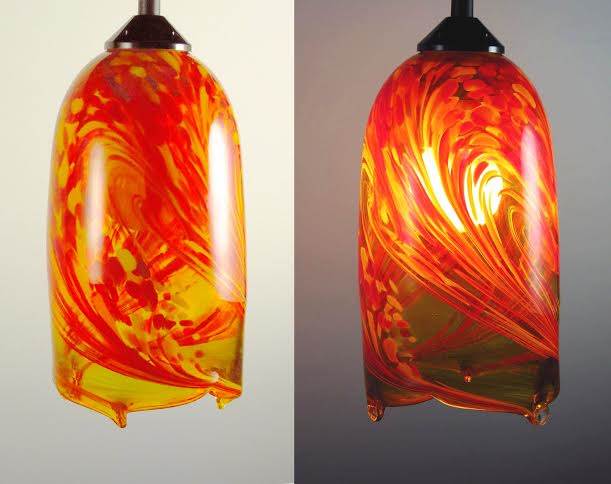 Red Flame Blown Glass Pendant Lamp