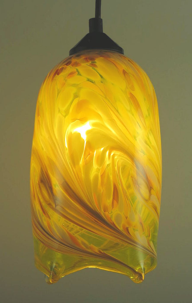 Yellow Flame Blown Glass Pendant Lamp