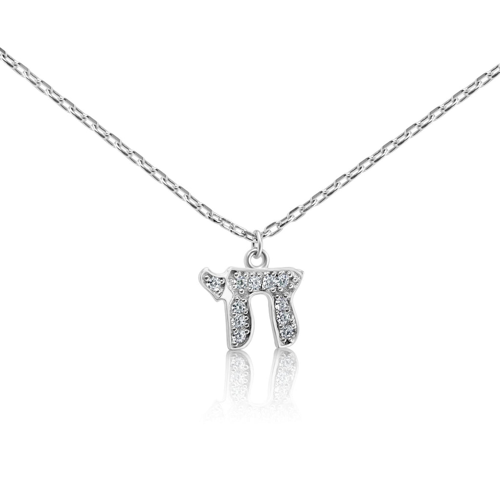 Sterling Silver and CZ Chai Necklace