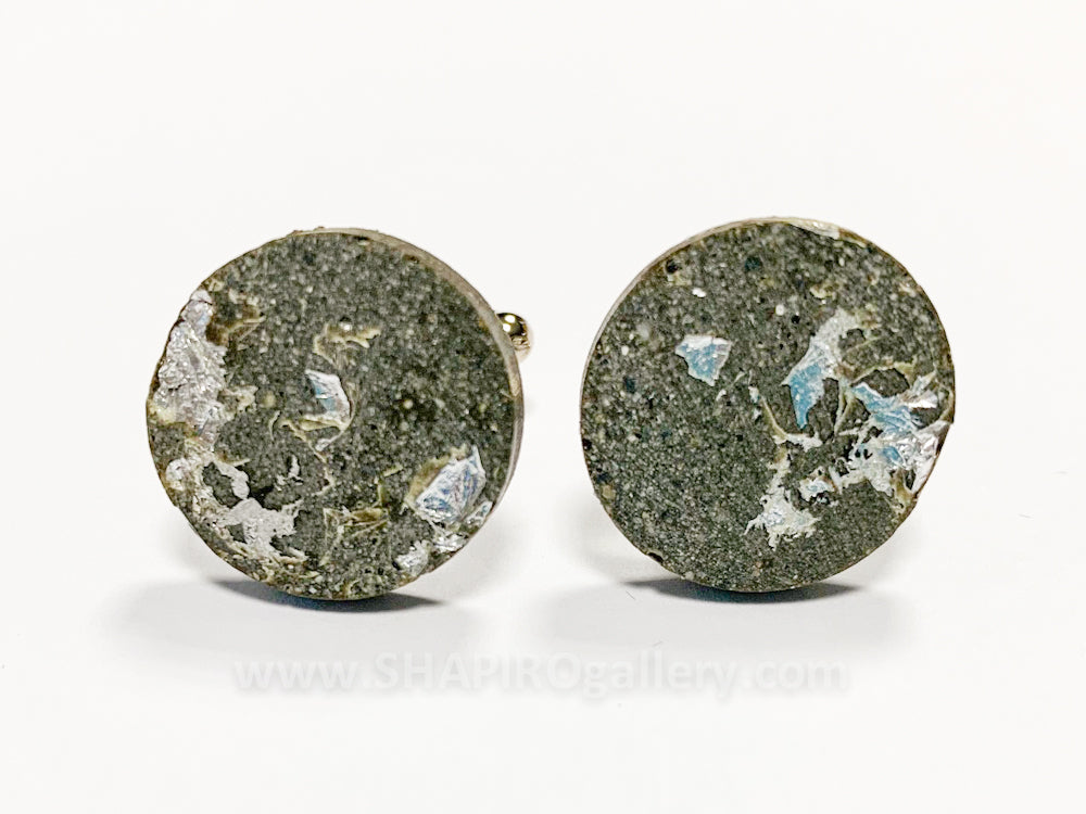 Concrete Cufflinks with Silver Leaf