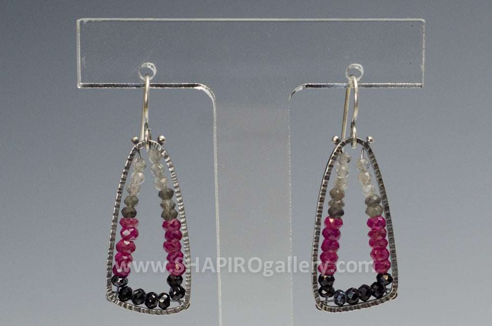Medium Trigonal Geode Earrings with Ruby, Labradorite and Spinel