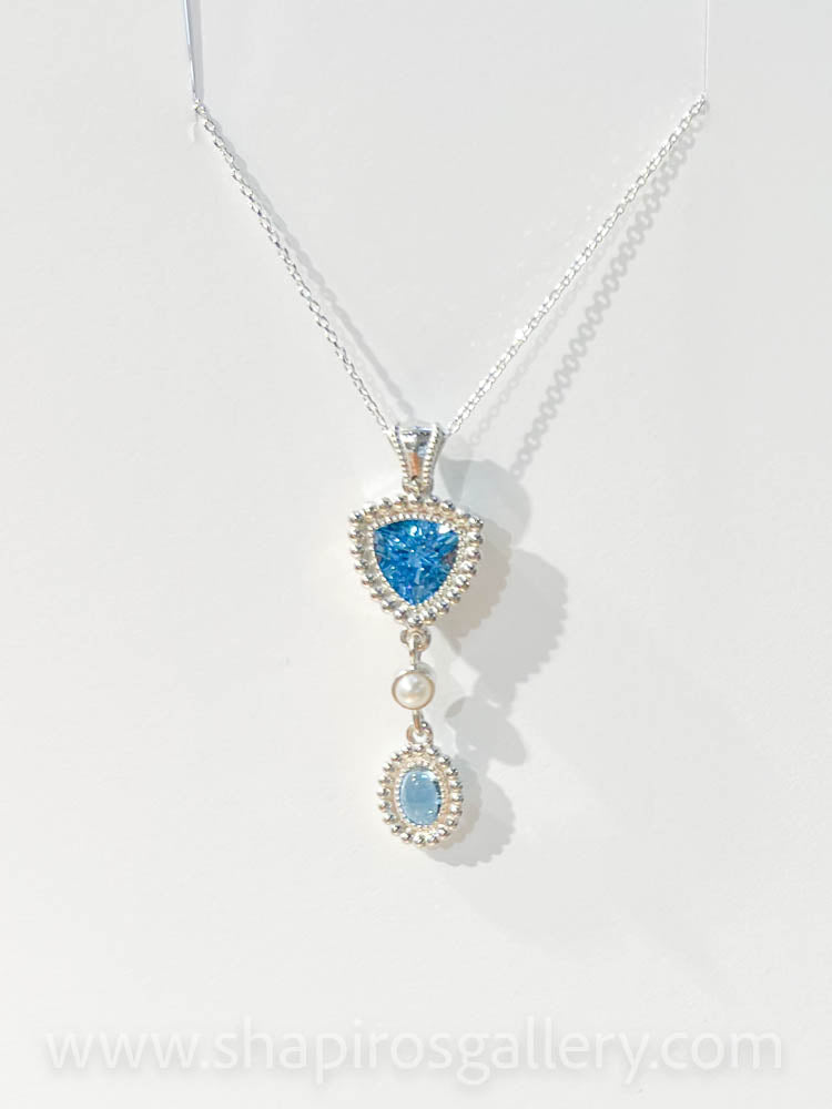 Blue Topaz and Pearl Dangle Necklace