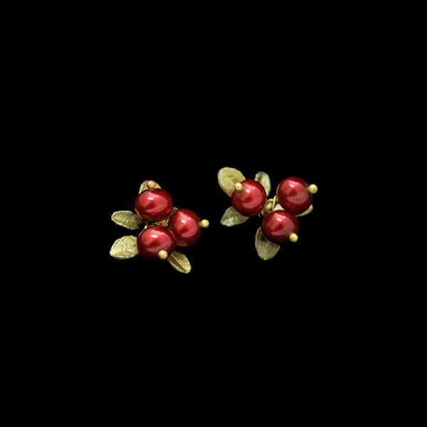 Cranbery Post Earrings Three Pearl
