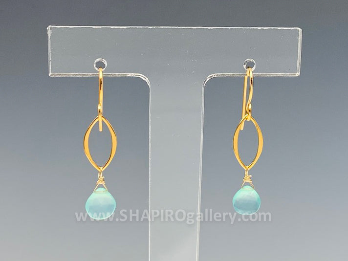 Ella Gold Mini Dangle Leaf Earrings with Chalcedony