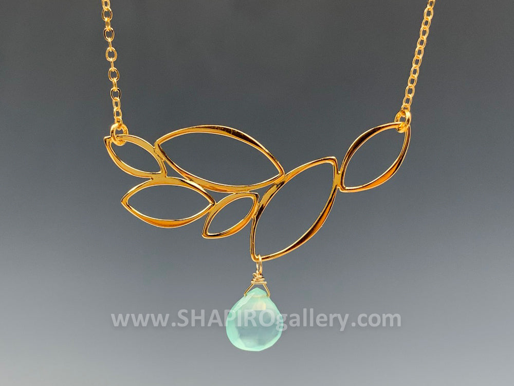 Ella Gold Leaf Cluster Necklace with Chalcedony