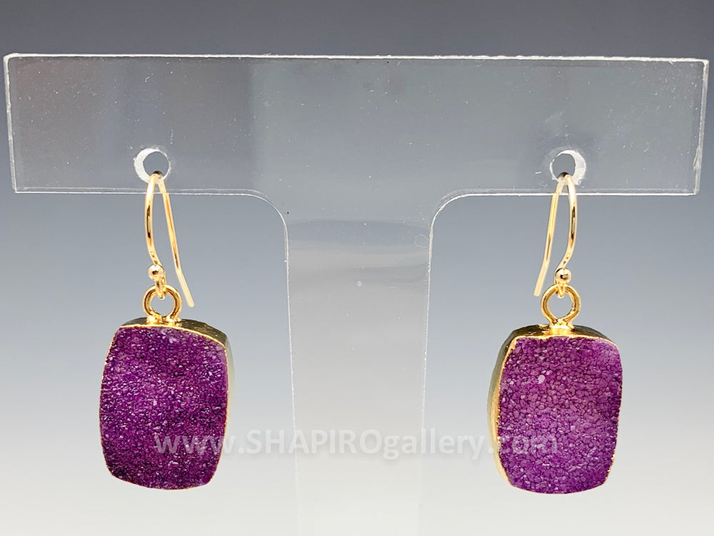Purple Rectangle Druzy Earrings