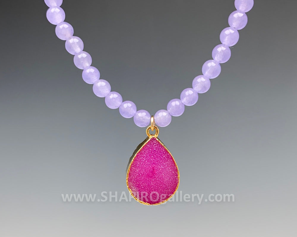 Purple Jade with Fuschia Druzy Necklace