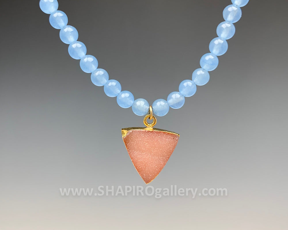 Sky Blue Jade with Peach Druzy Necklace