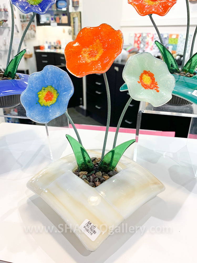 Fused Glass Ikebana Vase with Glass Flowers