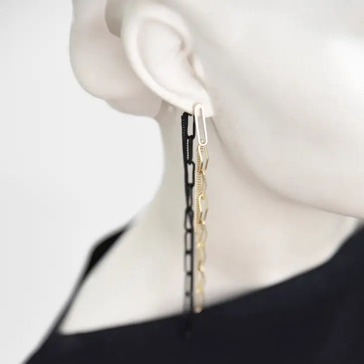 Ad Lib Jacket Earrings - Black and Gold