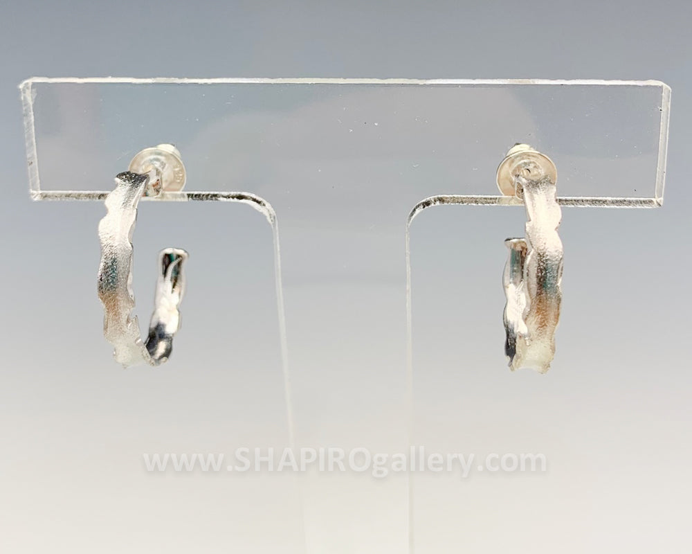 Small White Rhodium Edge Hoop Earrings