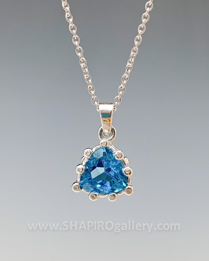 Blue Topaz and Diamond Triangle Necklace