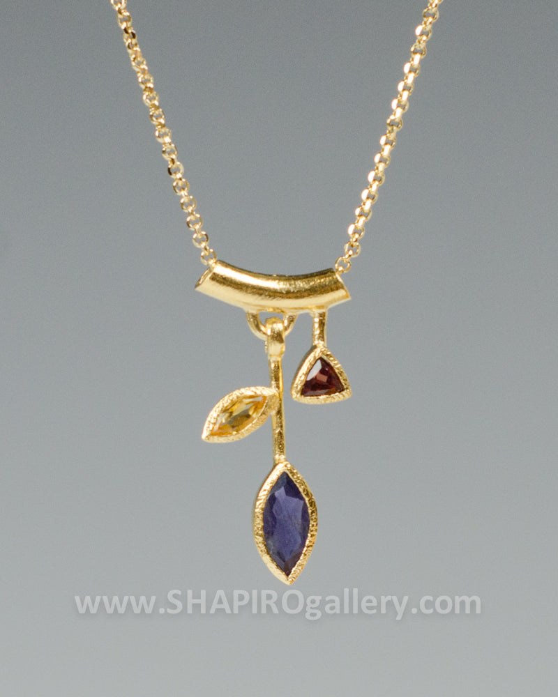 18K Three Stone Petal Necklace