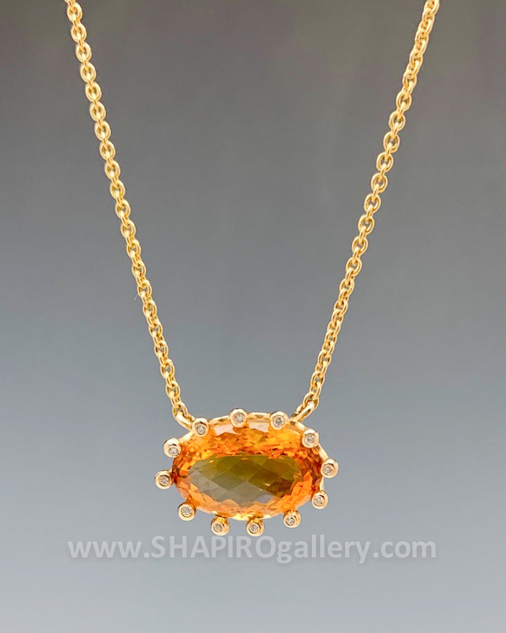 Citrine and Diamond Crown Necklace