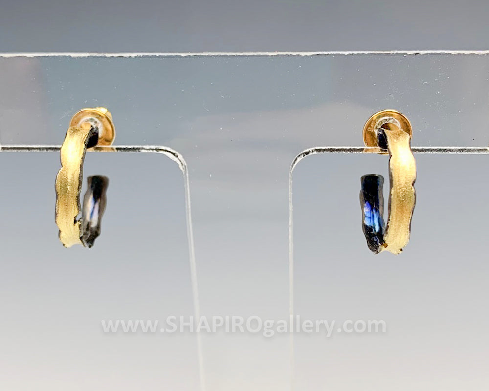 Extra Small Black and Gold Edge Hoop Earrings