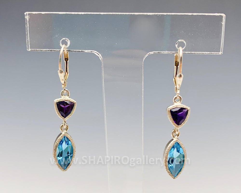 Blue Topaz and Amethyst Earrings