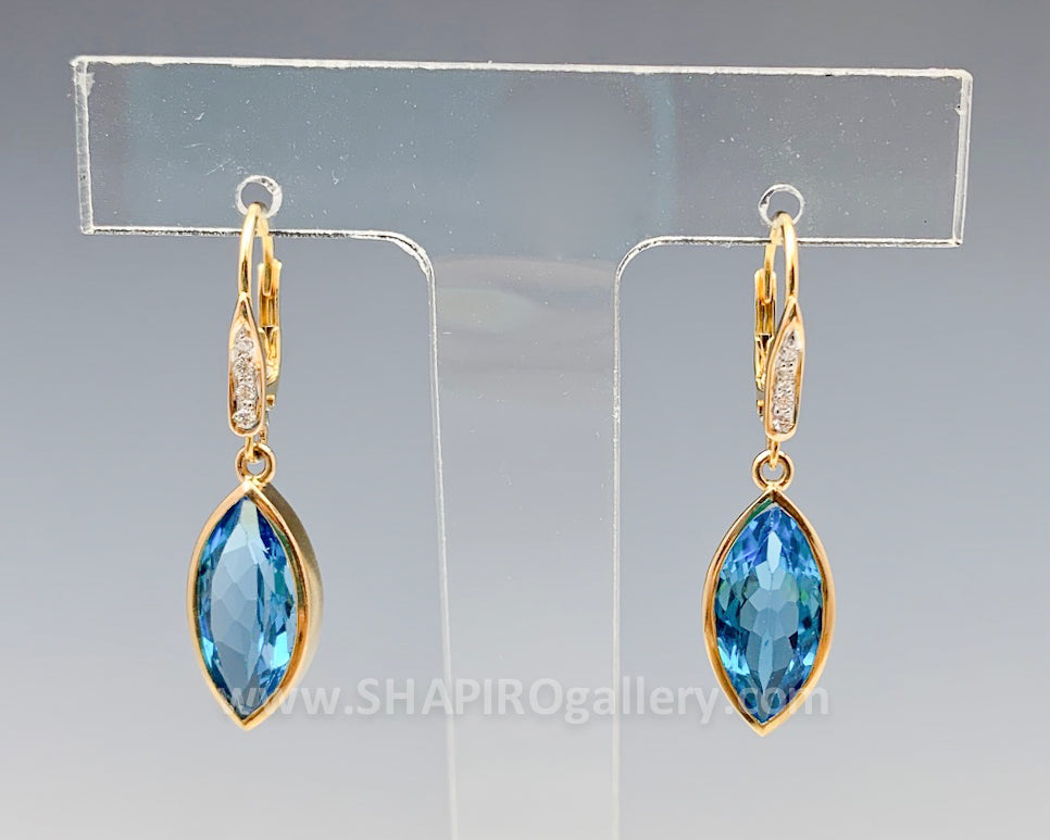 Blue Topaz and Diamond Marquis Earrings