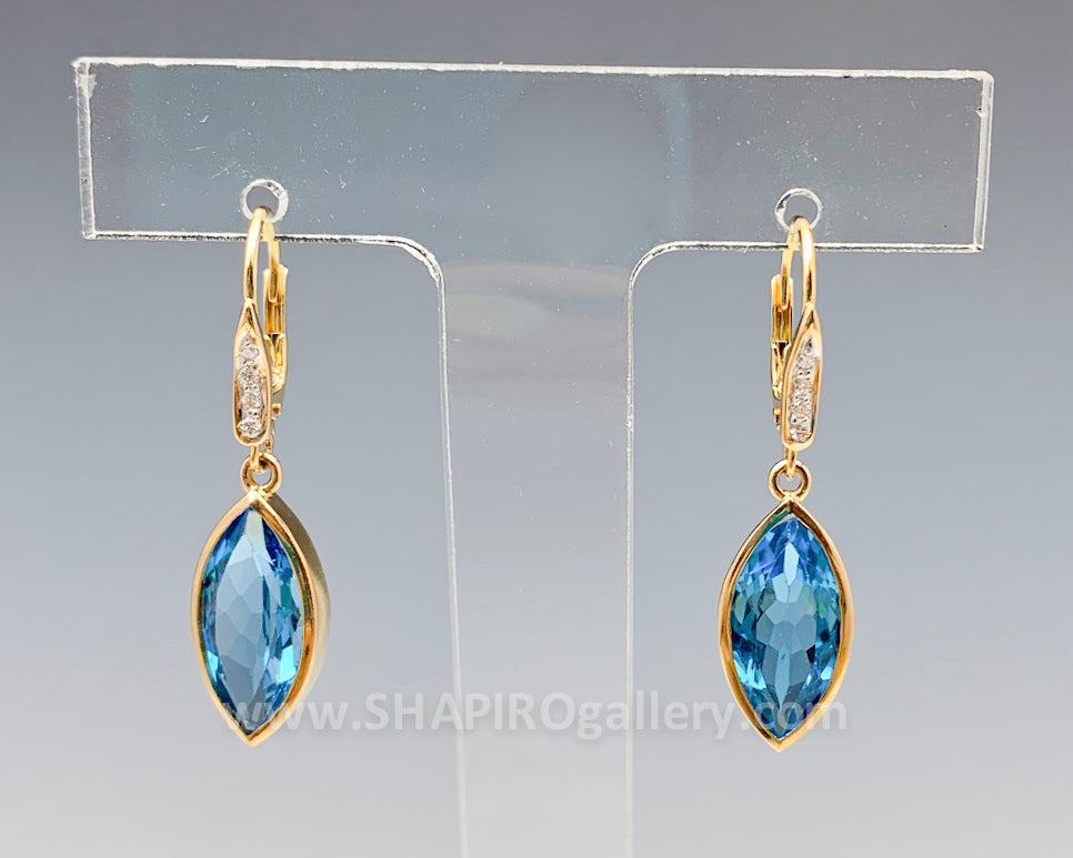 Blue Topaz and Diamond Marquis Earrings