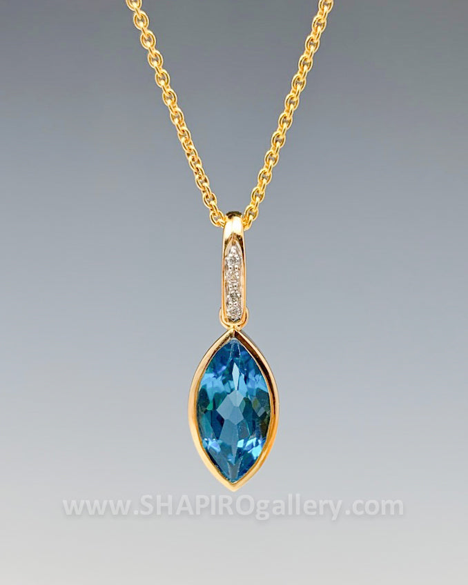 Blue Topaz and Diamond Marquis Necklace