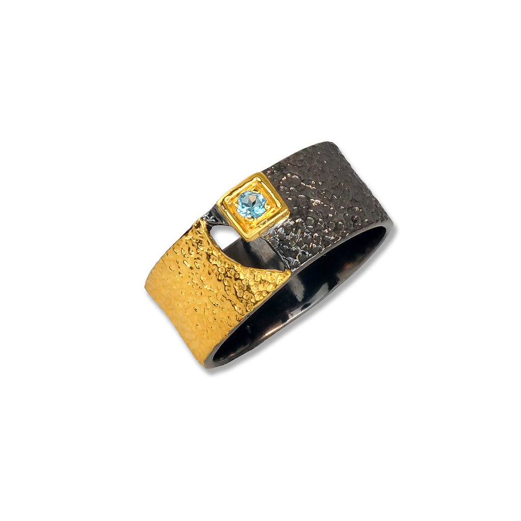 Mixed Metal Pave Ring – Blue Topaz