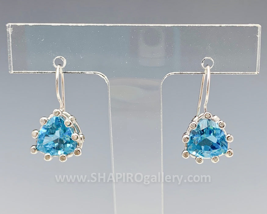 Blue Topaz and Diamond Triangle Earrings