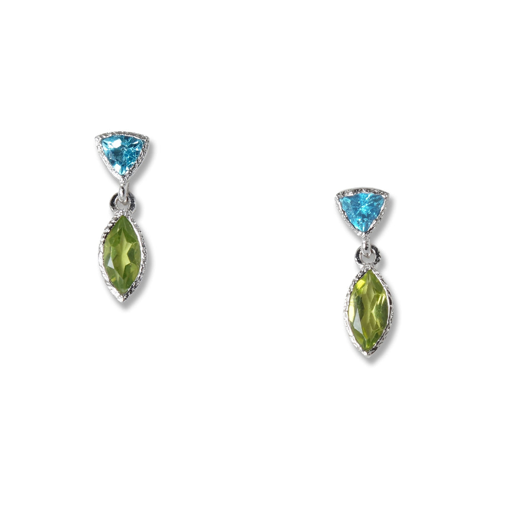 Blue Topaz and Peridot Tiny Petal Earrings