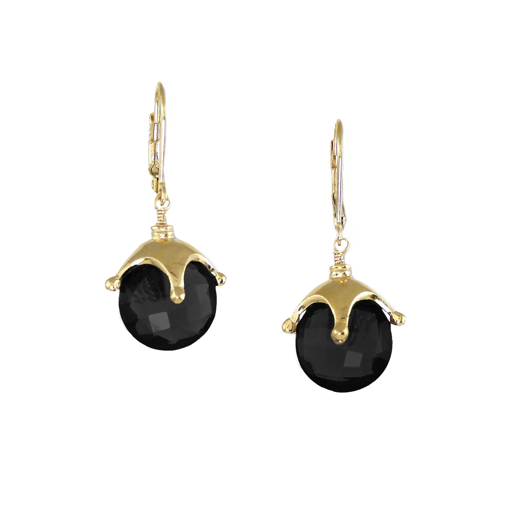 Black Onyx Jester Cap Earrings