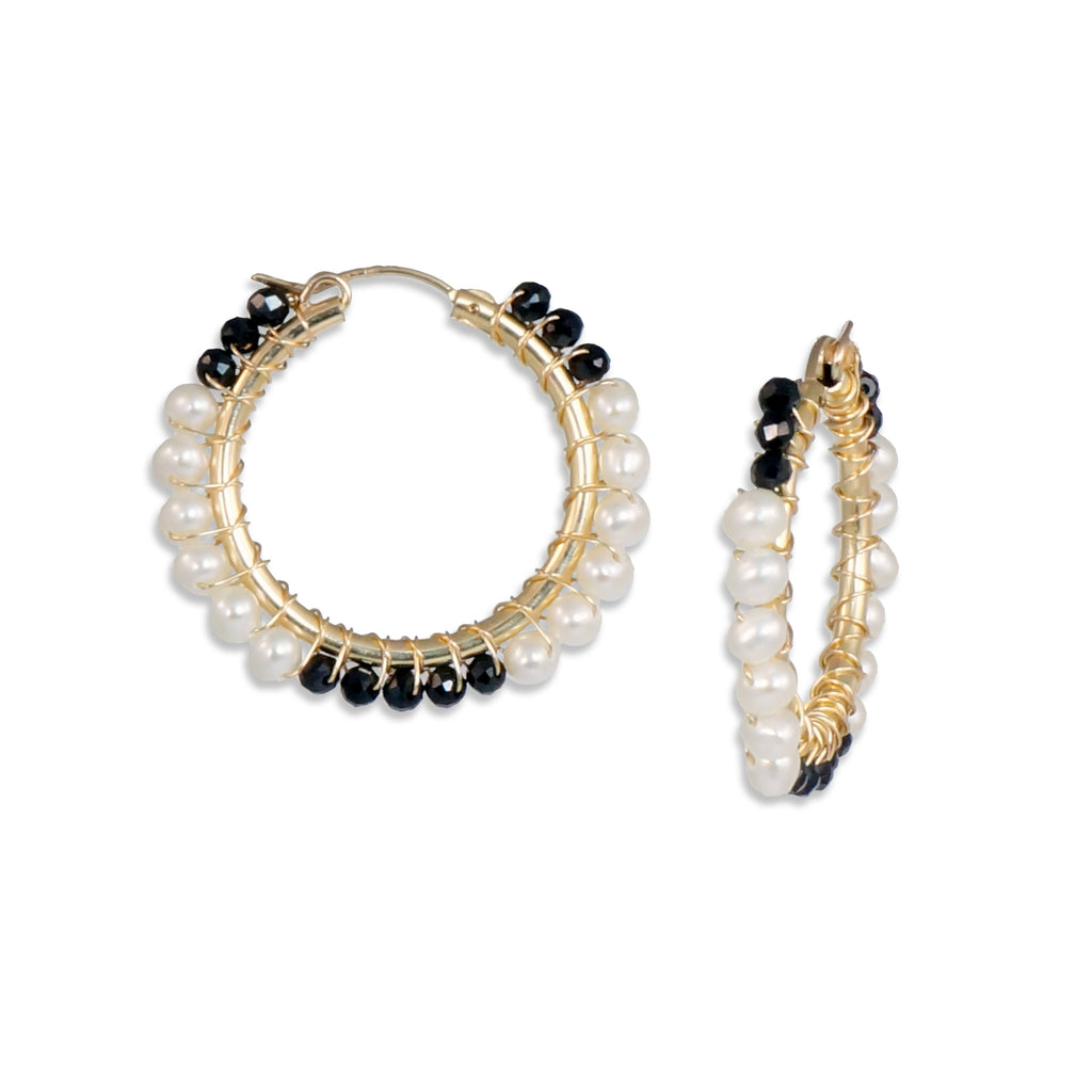 Spinel and Pearl Hoops