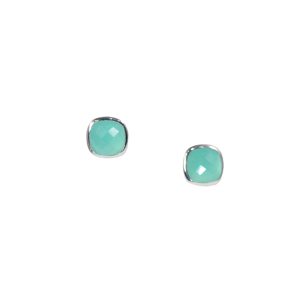 Square Chalcedony Stud Earrings