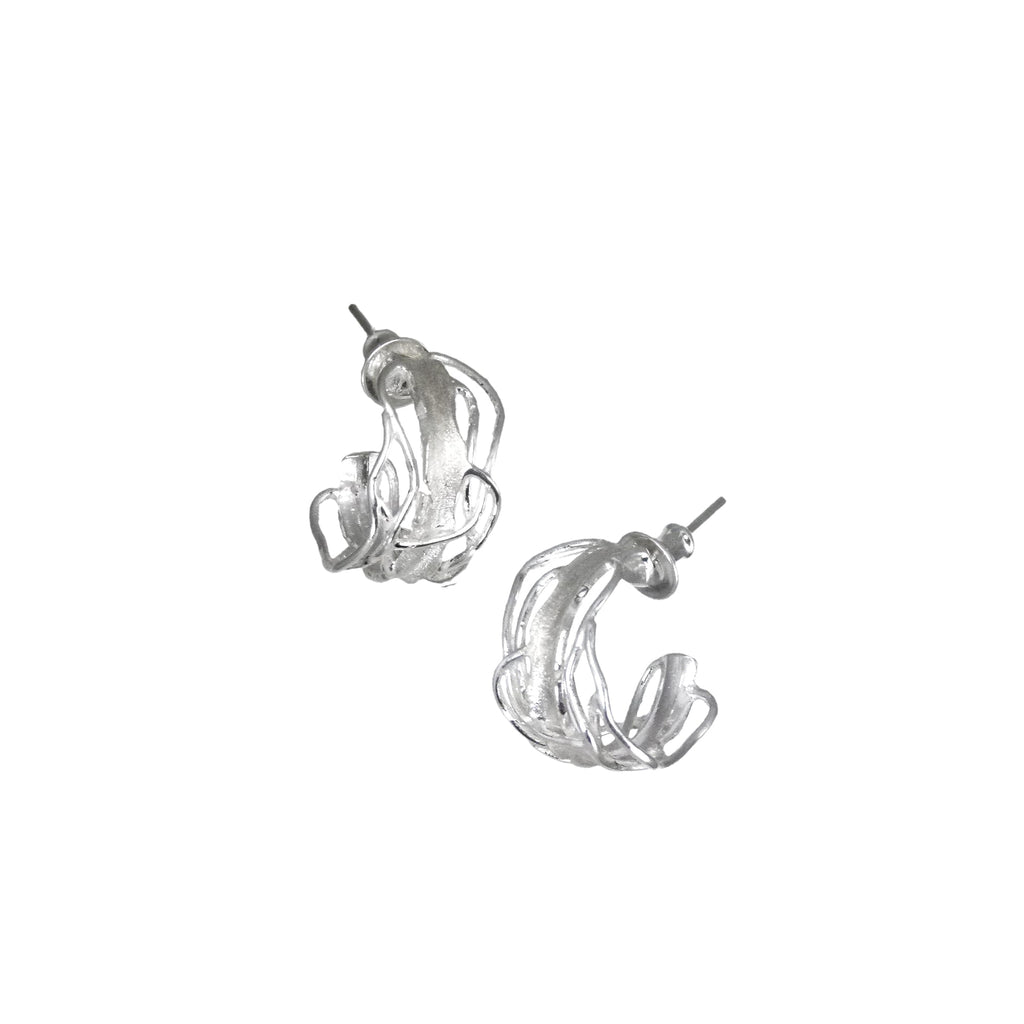 White Rhodium Edge Post Hoops - Small
